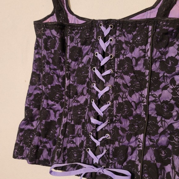 Vintage Tripp Nyc Corset Floral Lace-up Hook Purple & Black XXL - Picture 8 of 11